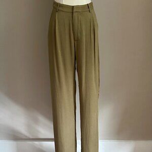 Sage The Label Olive Green Pleated Tapered Trousers